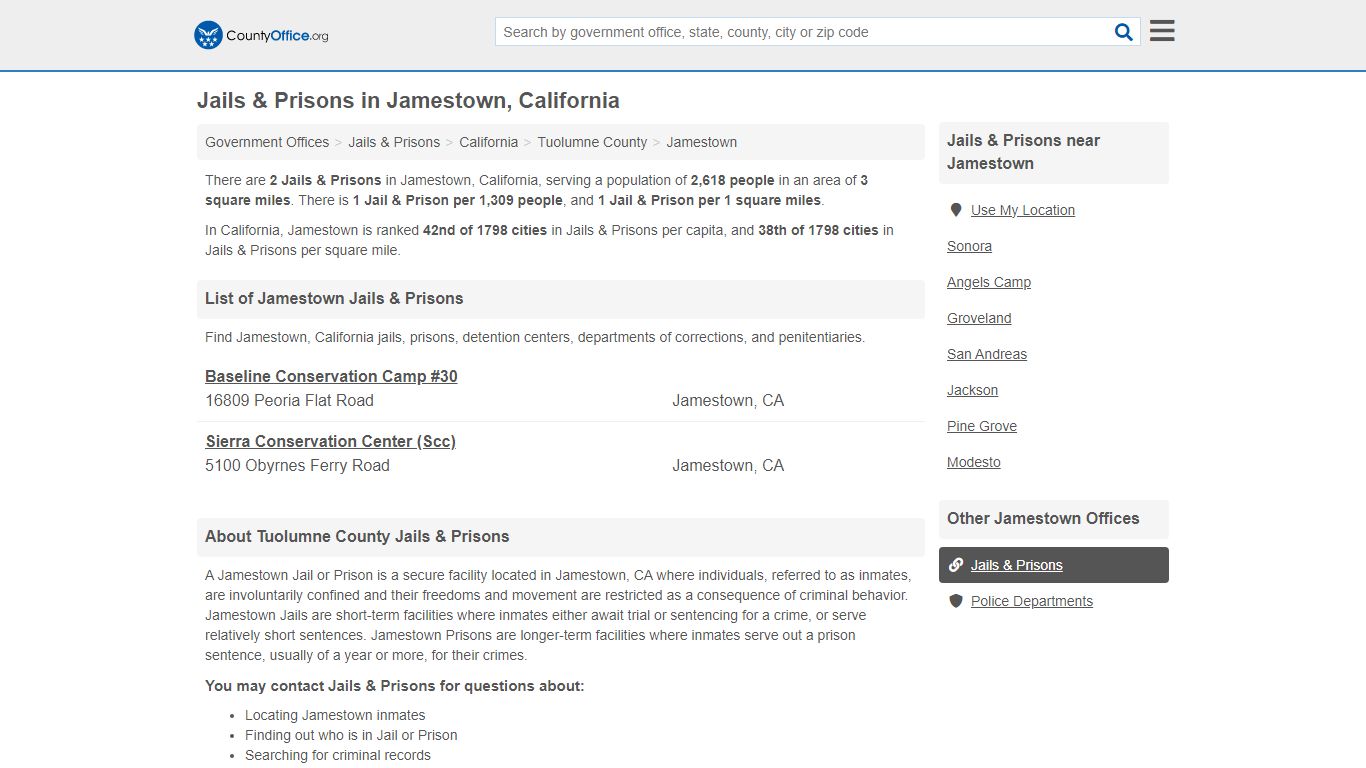 Jails & Prisons - Jamestown, CA (Inmate Rosters & Records) - County Office