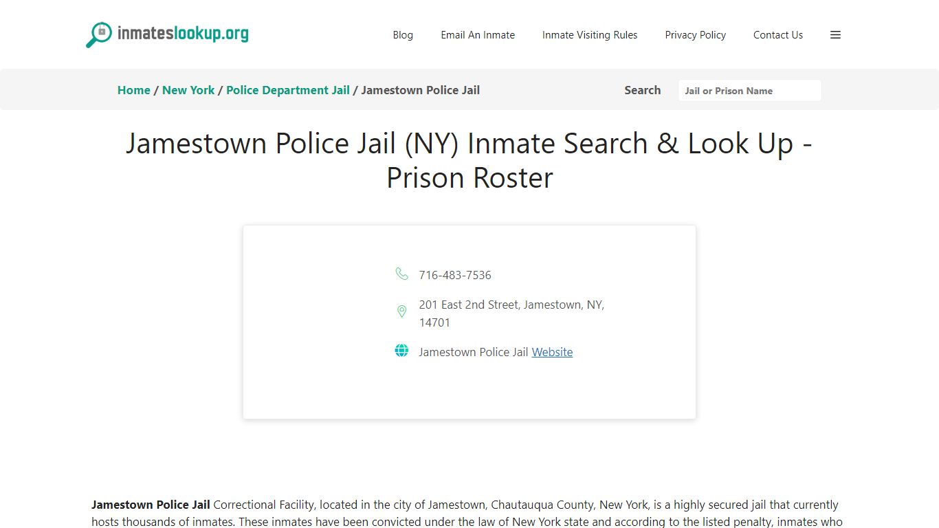 Jamestown Police Jail (NY) Inmate Search & Look Up - Prison Roster